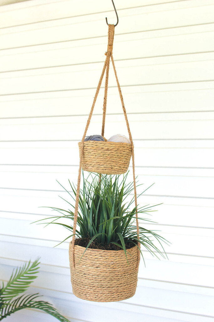 TWO TIERED NATURAL HANGING SEAGRASS BASKET