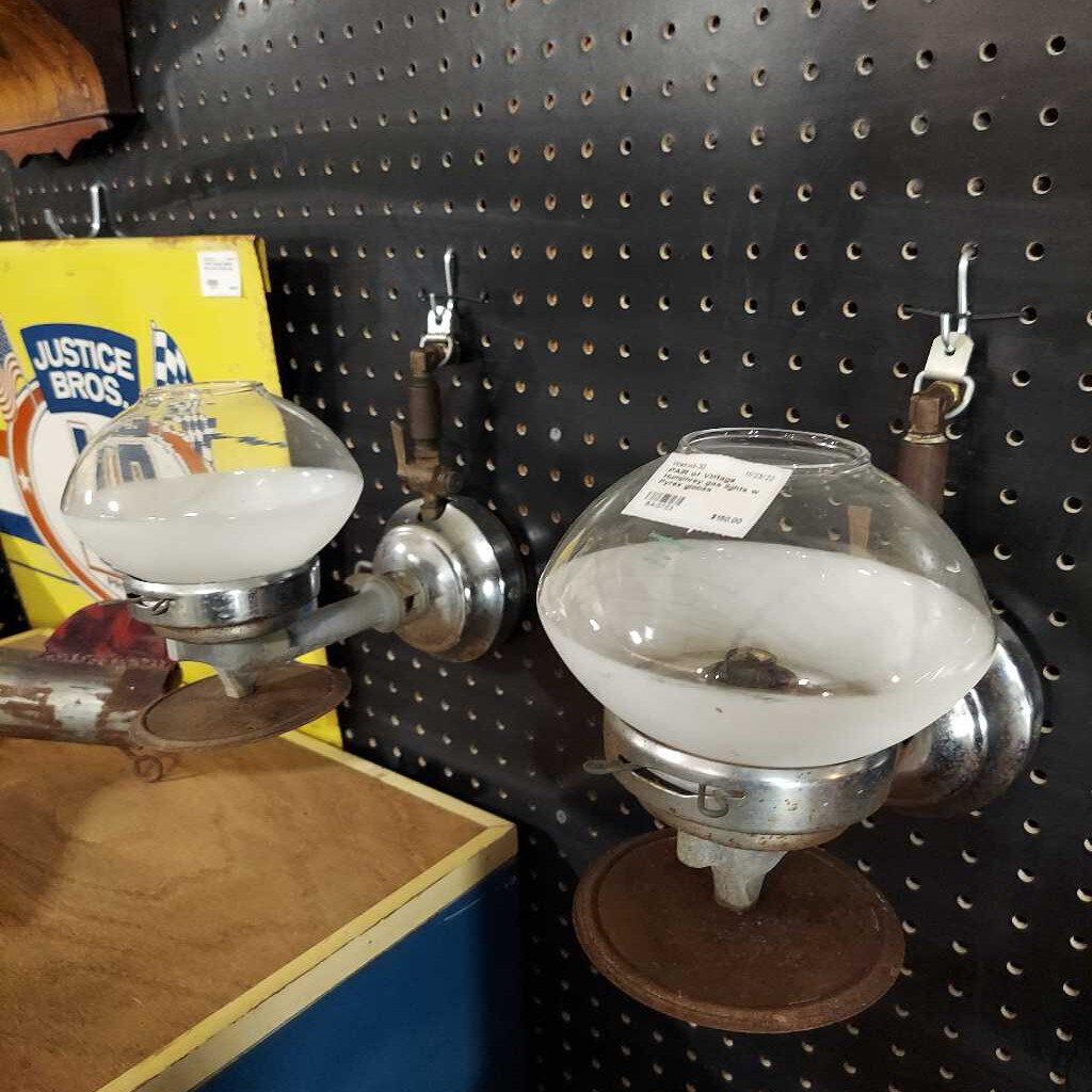 PAIR of Vintage Humphrey gas lights w Pyrex globes