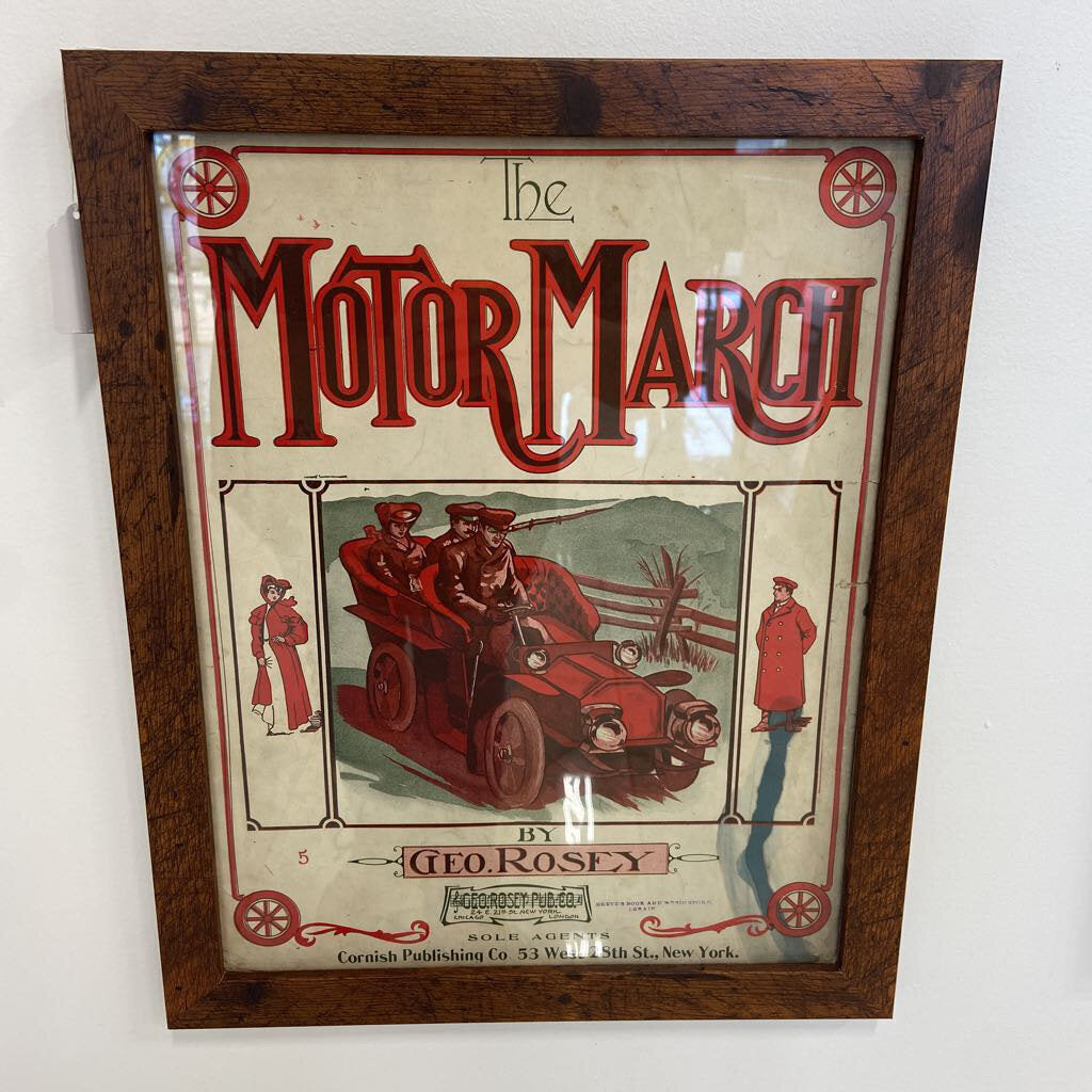 Antique 1907 The Motor March Sheet Music Framed