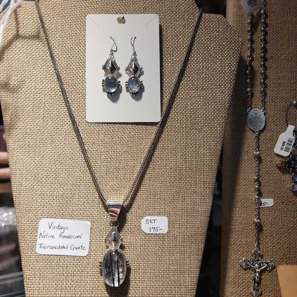 Sterling Touramalated Quartz Necklace and earrings set