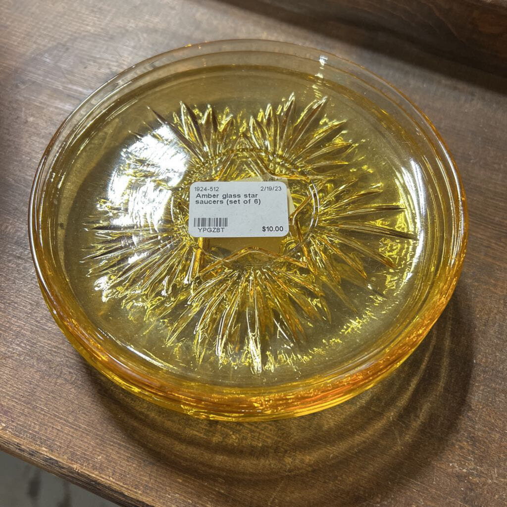 Amber glass star saucers (set of 6)