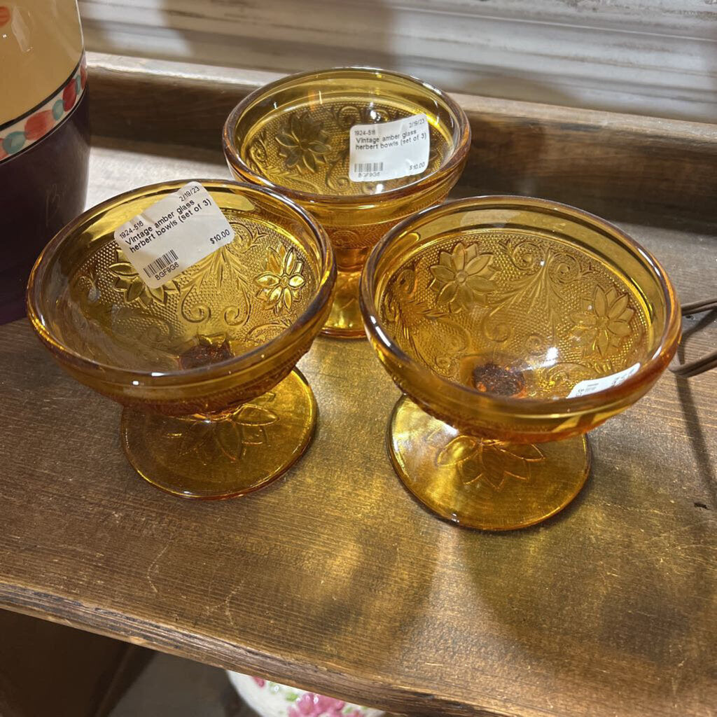 Vintage amber glass herbert bowls (set of 3)
