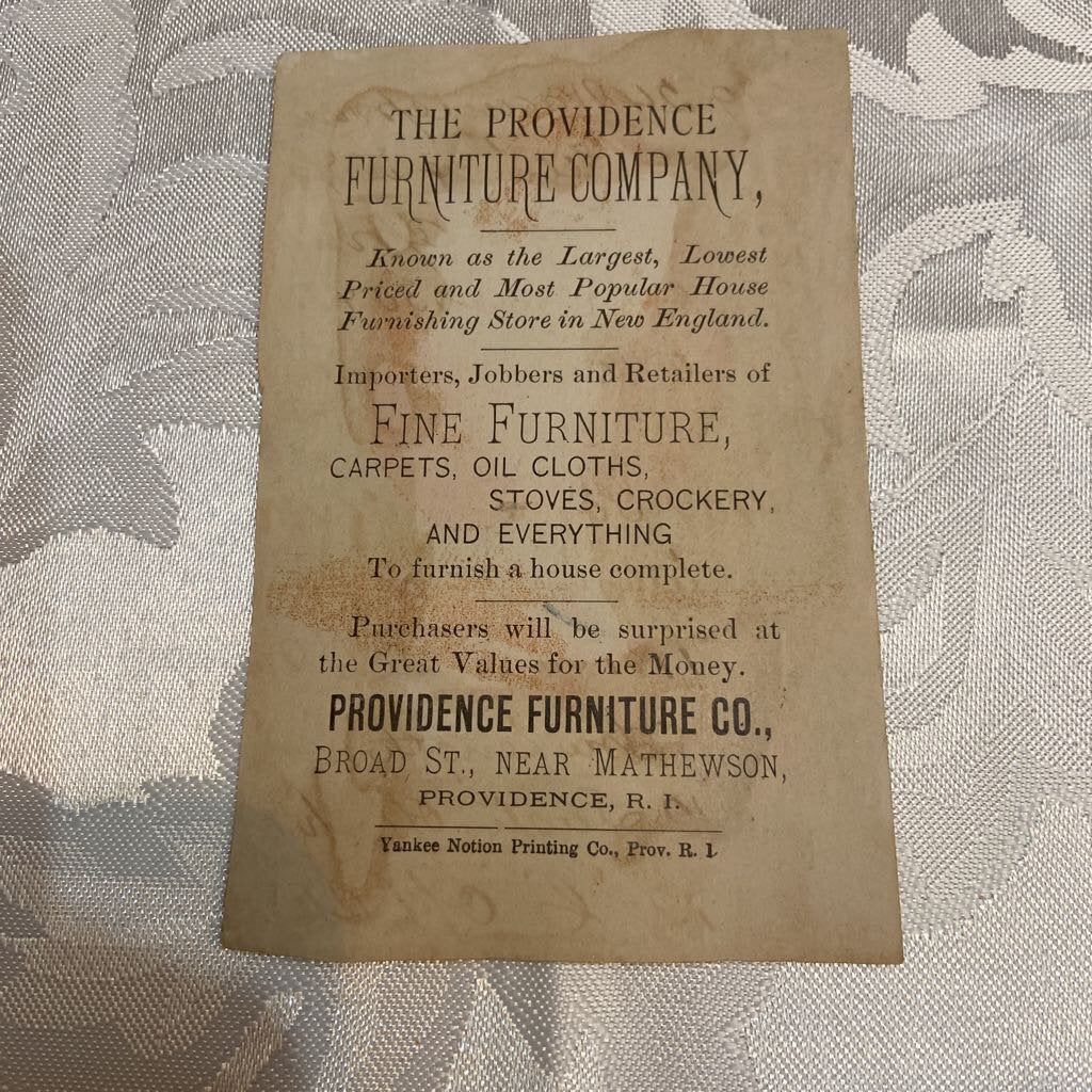 Antique Victorian Trade Card Chromo Providence Furniture Co. (Excellent Condition)