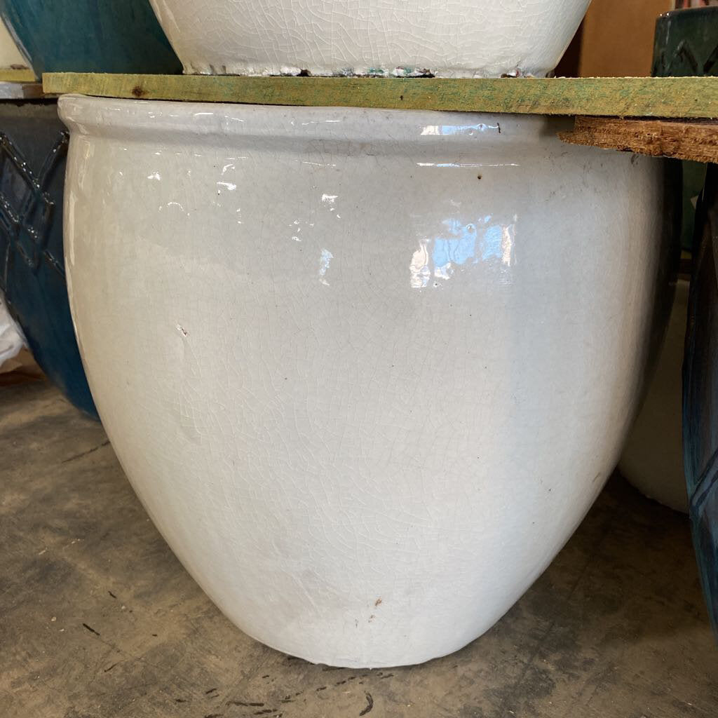 18 in. Fishbowl Plntr - Crackle White