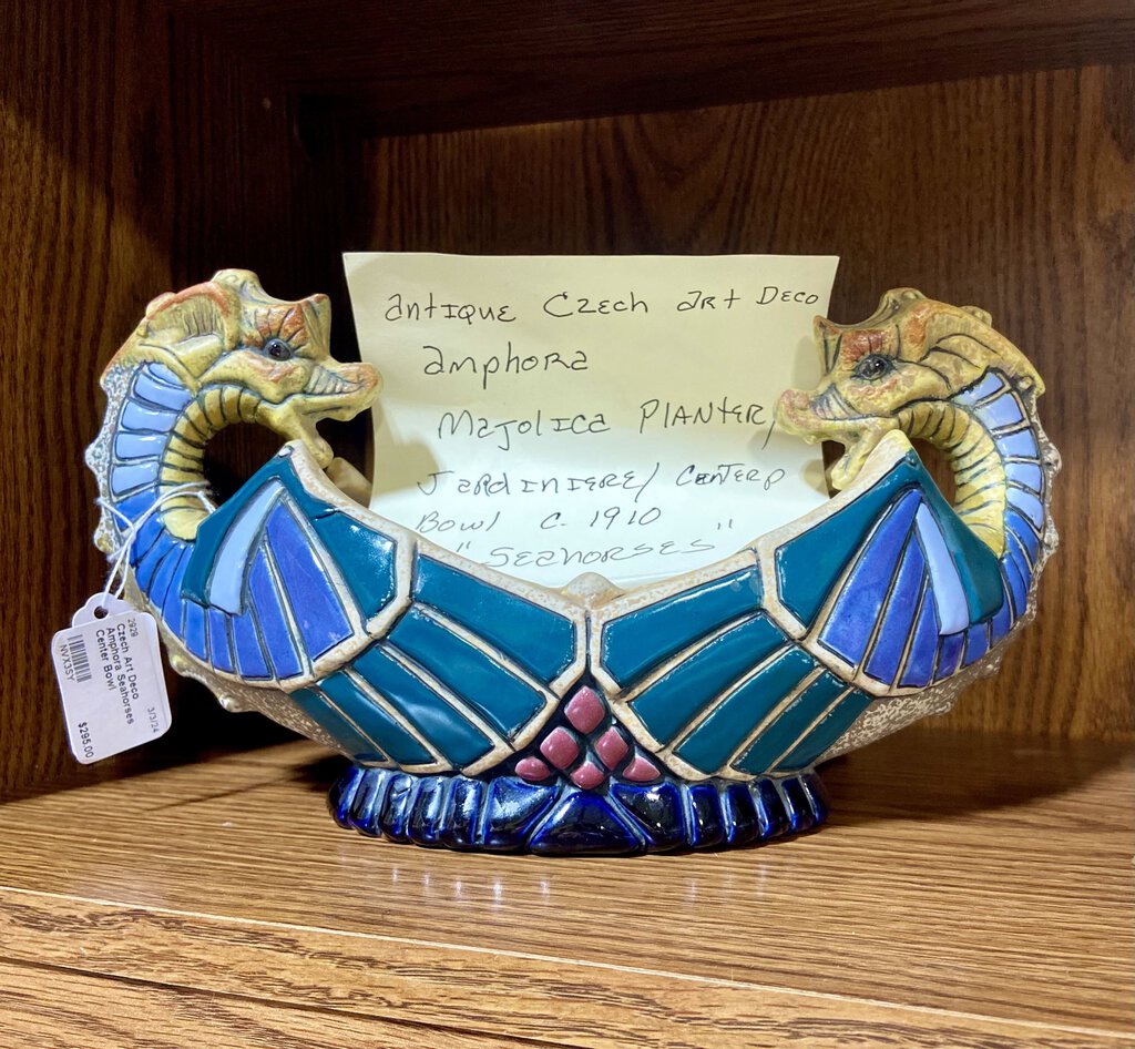 Czech Art Deco Amphora Seahorses Center Bowl