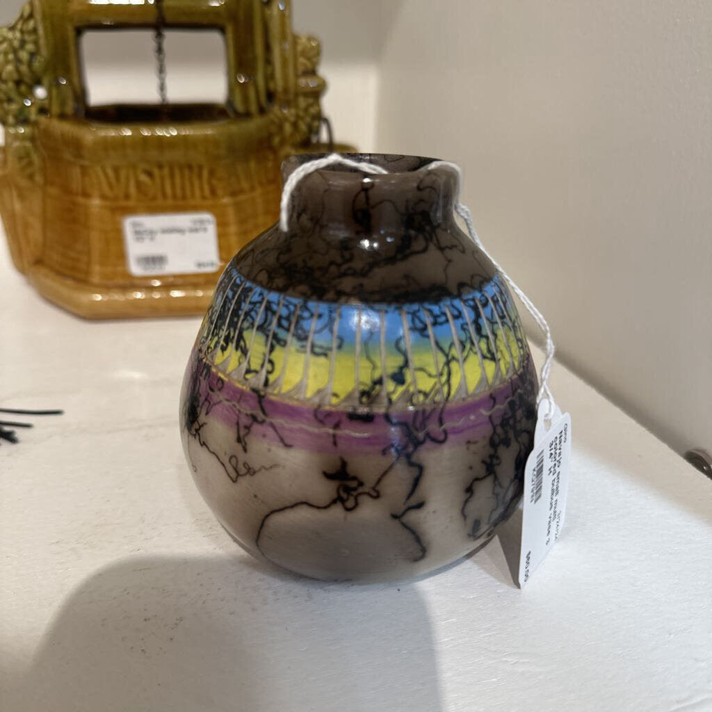 Navajo small multi colored bulbus vase 3 3/4" H