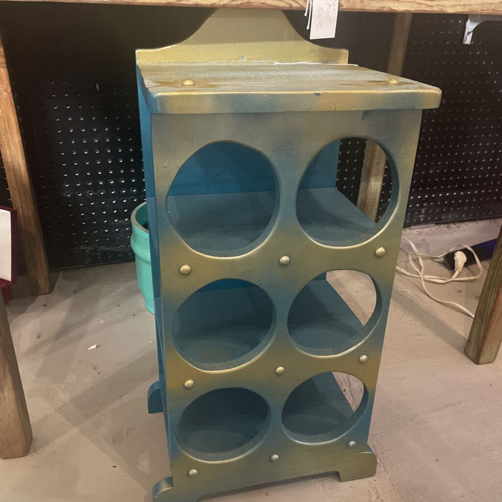 Teal and gold Wooden wine rack