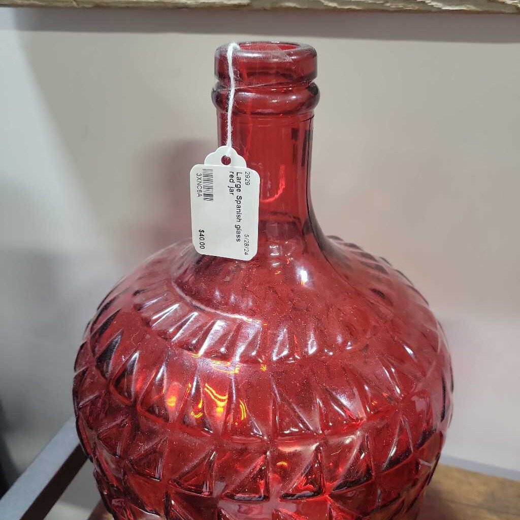 Large Spanish glass red jar