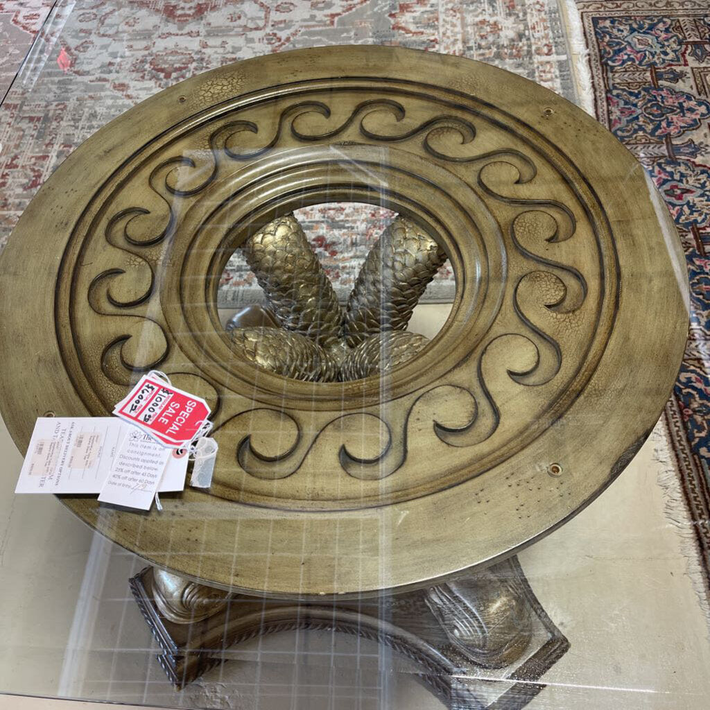 Dolphin/Koi Table with Square Glass Top