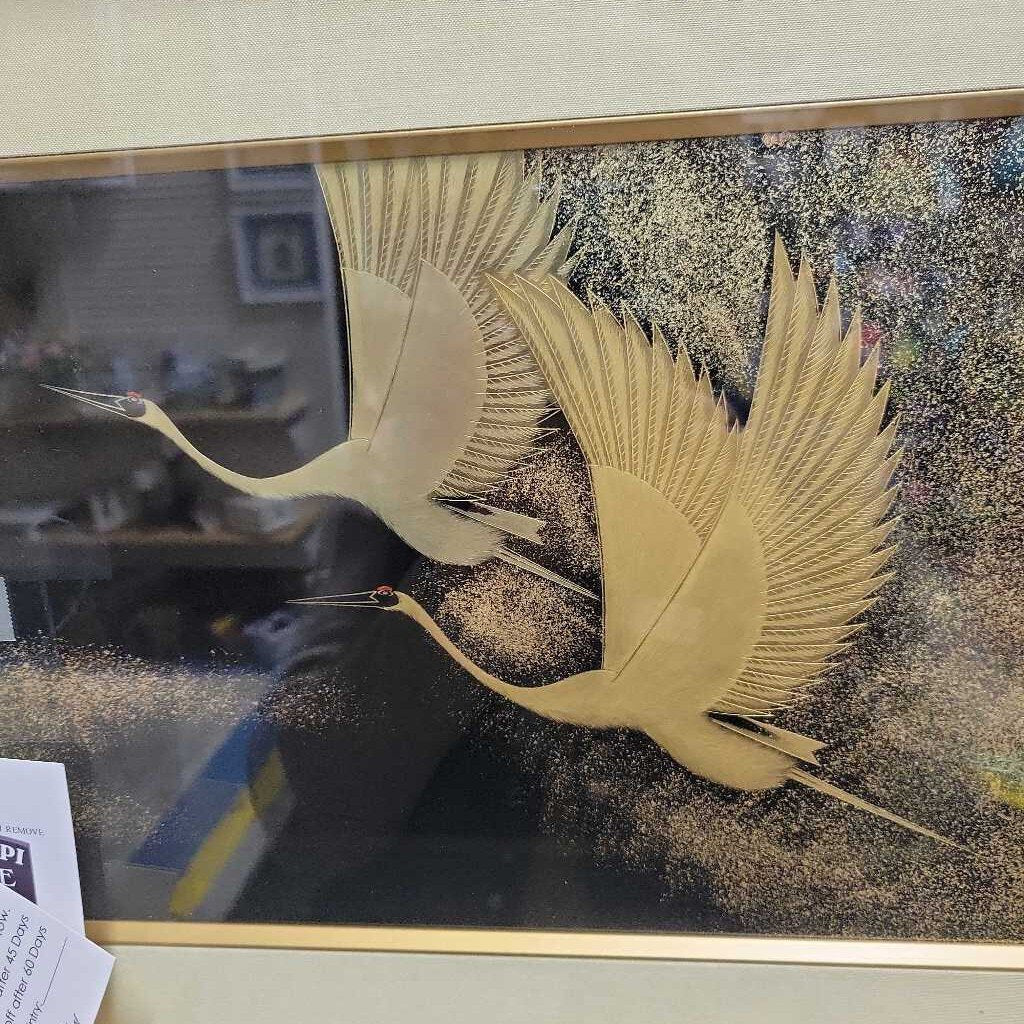 Framed Japanese Style Lacquerware (Shiki) Cranes
