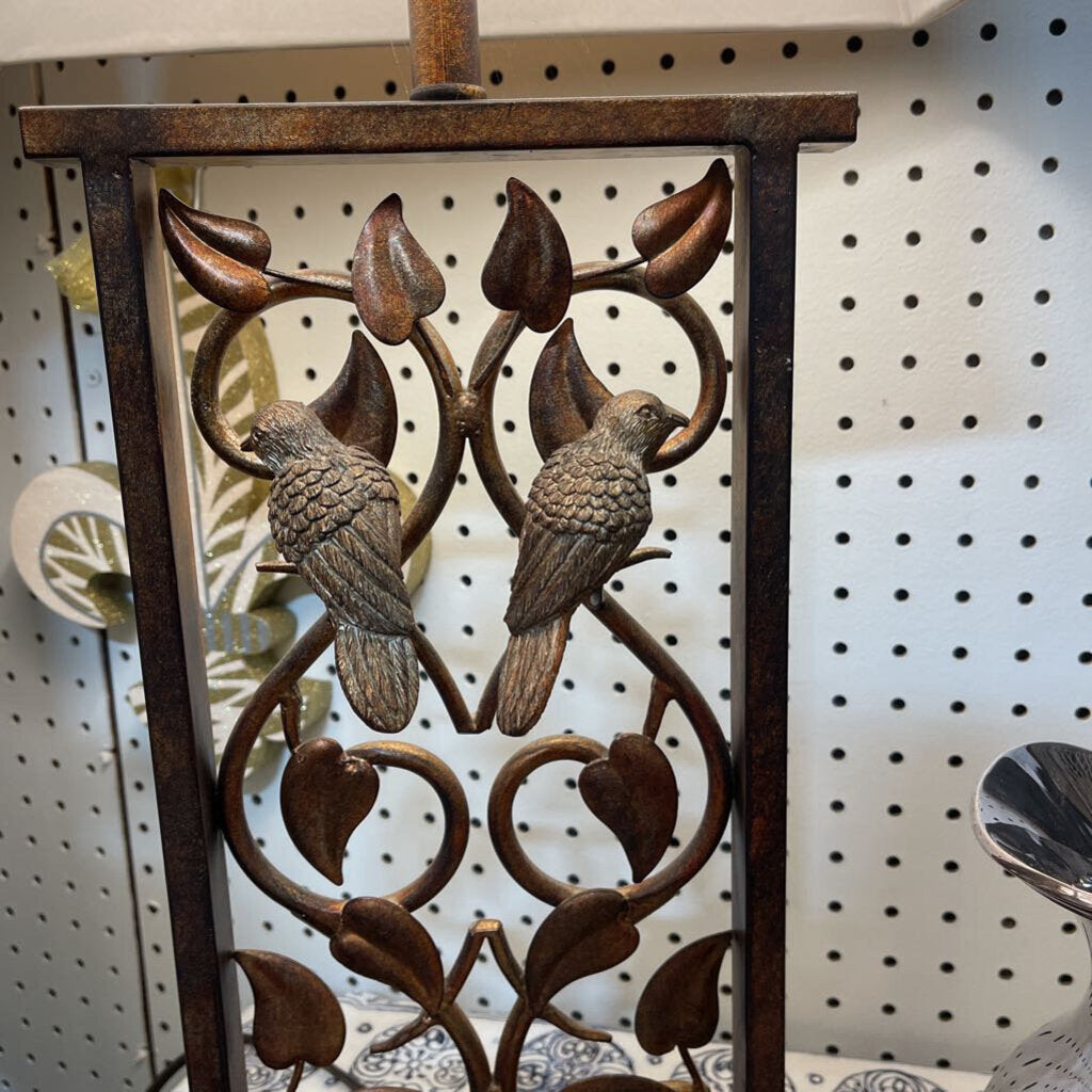 Lamp, metal bronze with birds