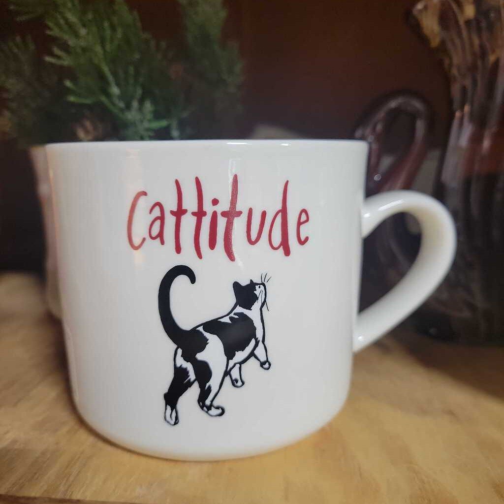 Cattitude large stoneware mug.