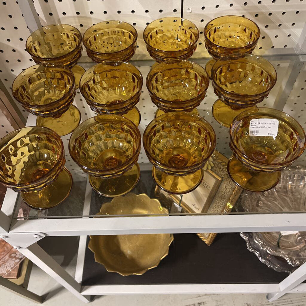 Set of 12 Indiana glass amber champagne/sherbet glasses