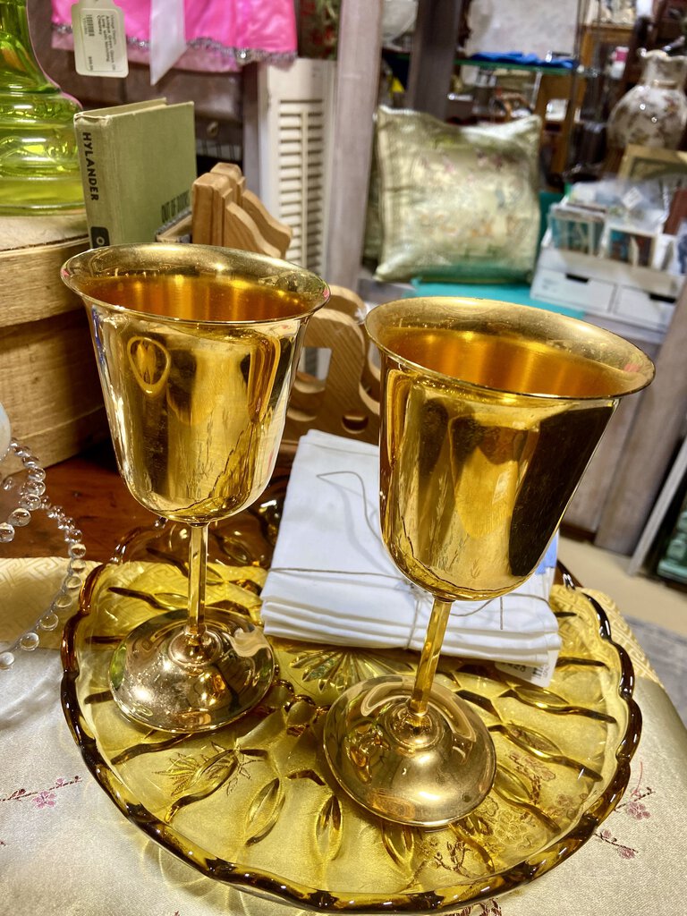 Vintage Pair of International Silver Company 24kt Gold Goblets