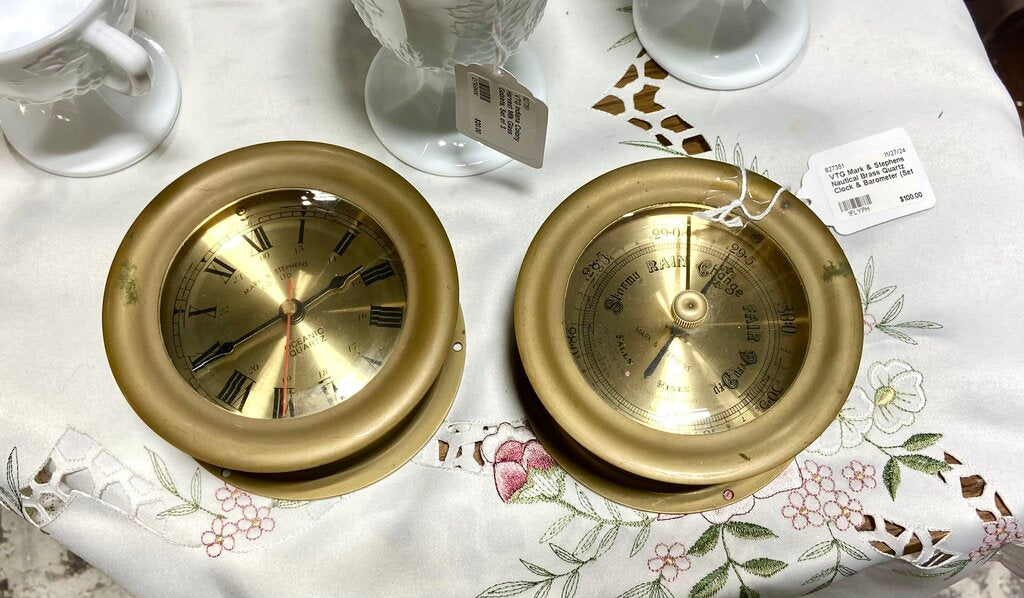 VTG Mark & Stephens Nautical Brass Quartz Clock & Barometer (Set 2)