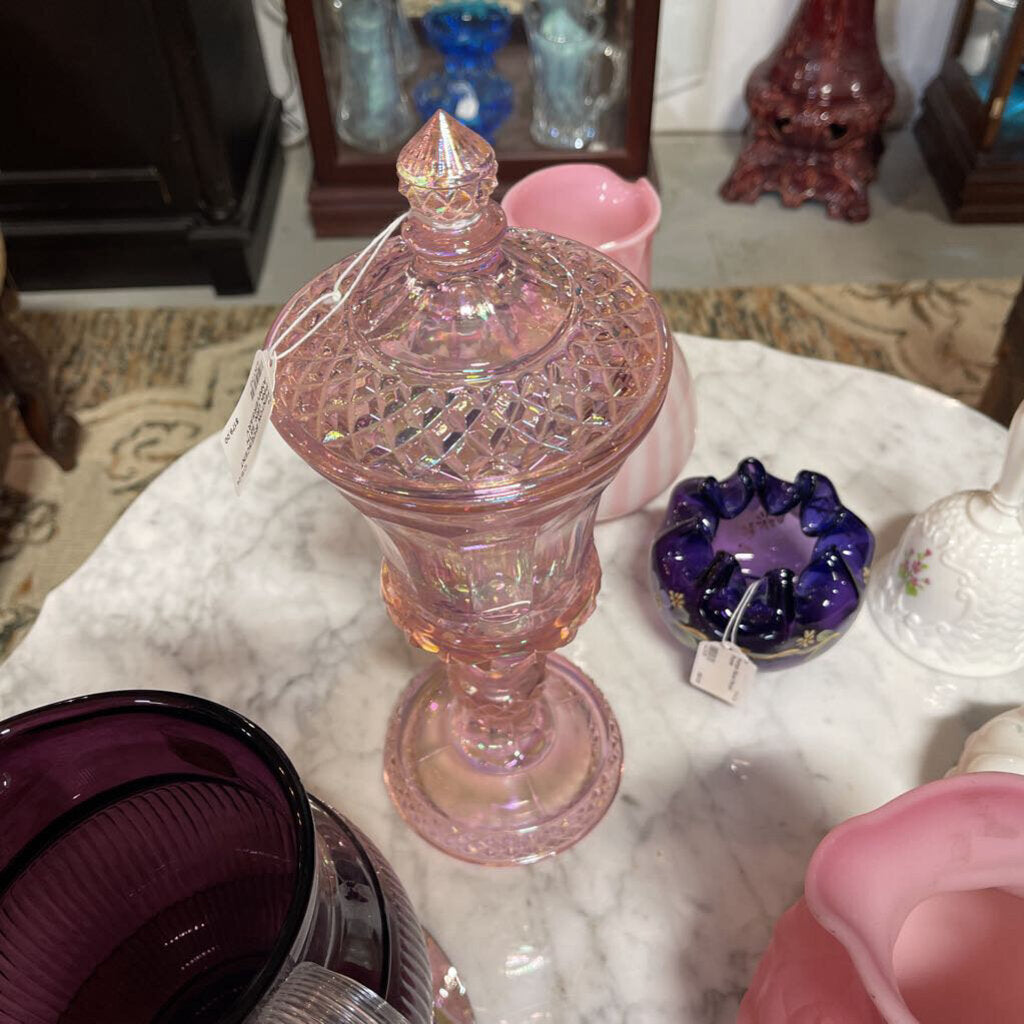 FENTON IRIDESCENT PINK URN- 95TH ANNIVERSARY