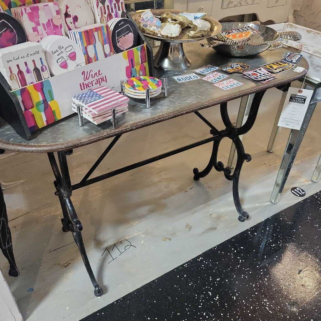 Iron base table metal top