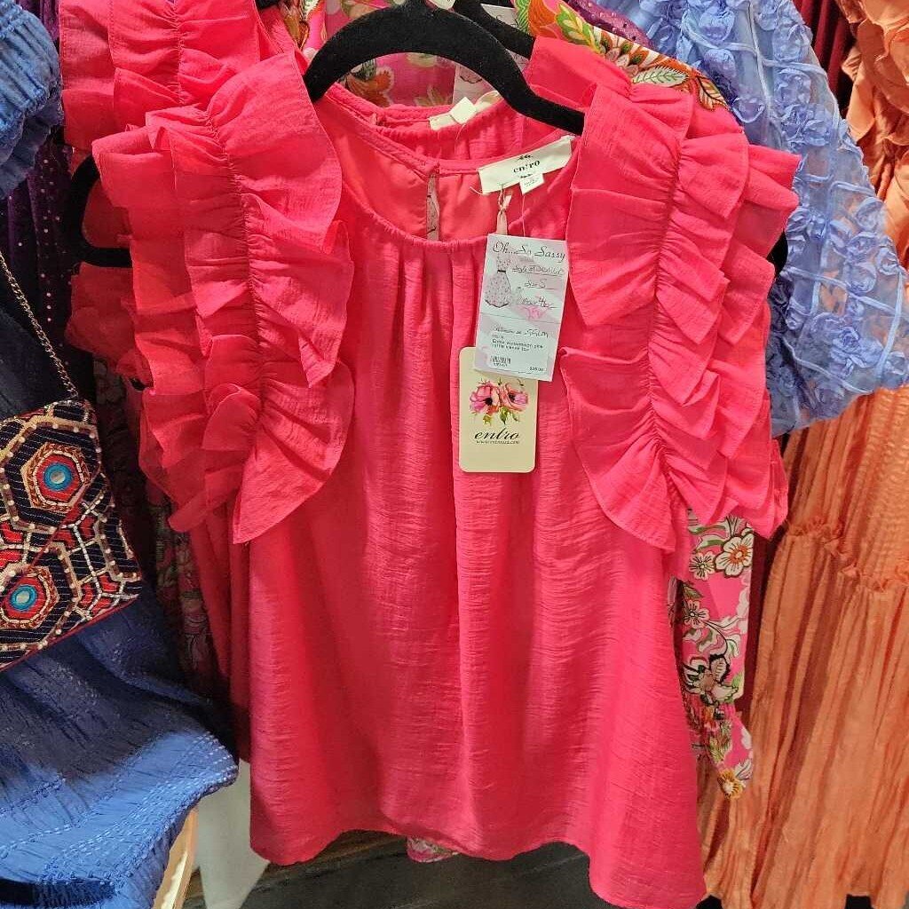 Entro watermelon pink ruffle sleeve top