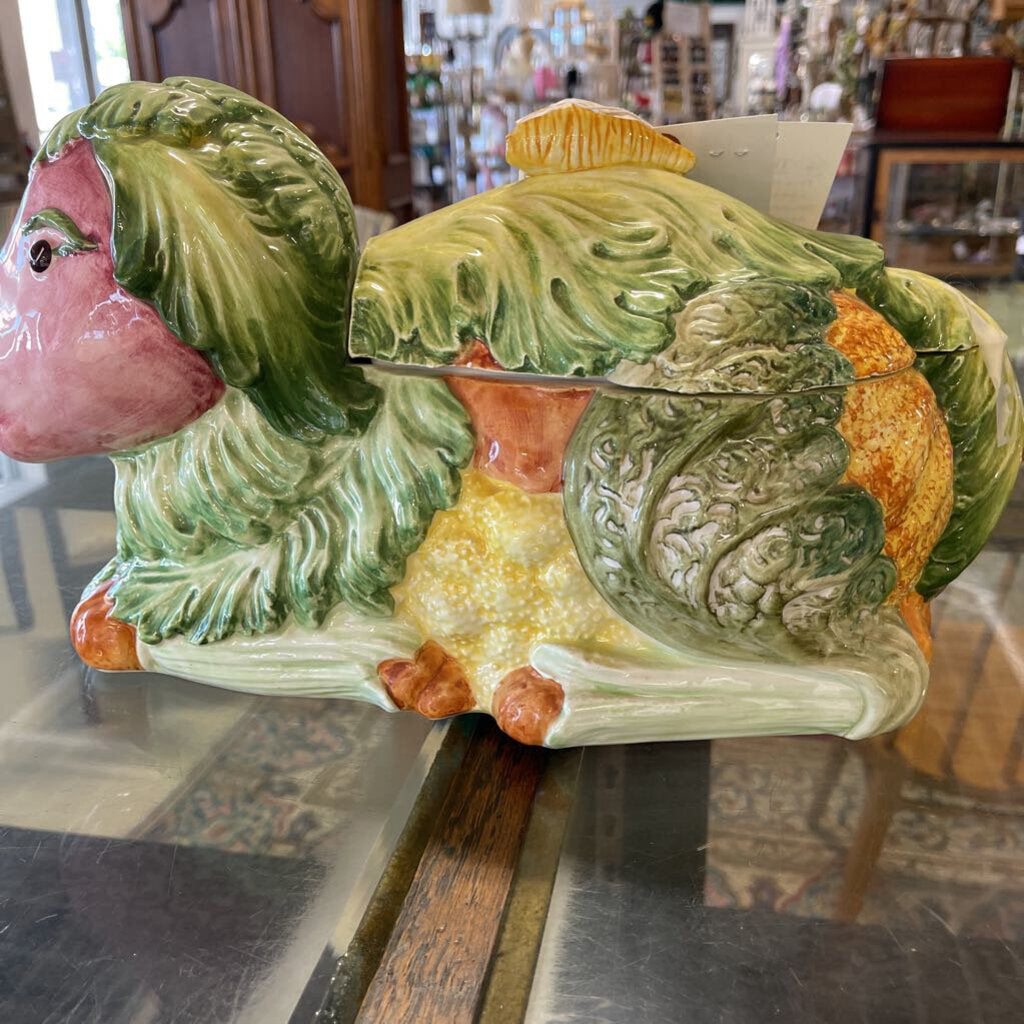 Majolica Italy Vegetable Lamb Tureen AS IS