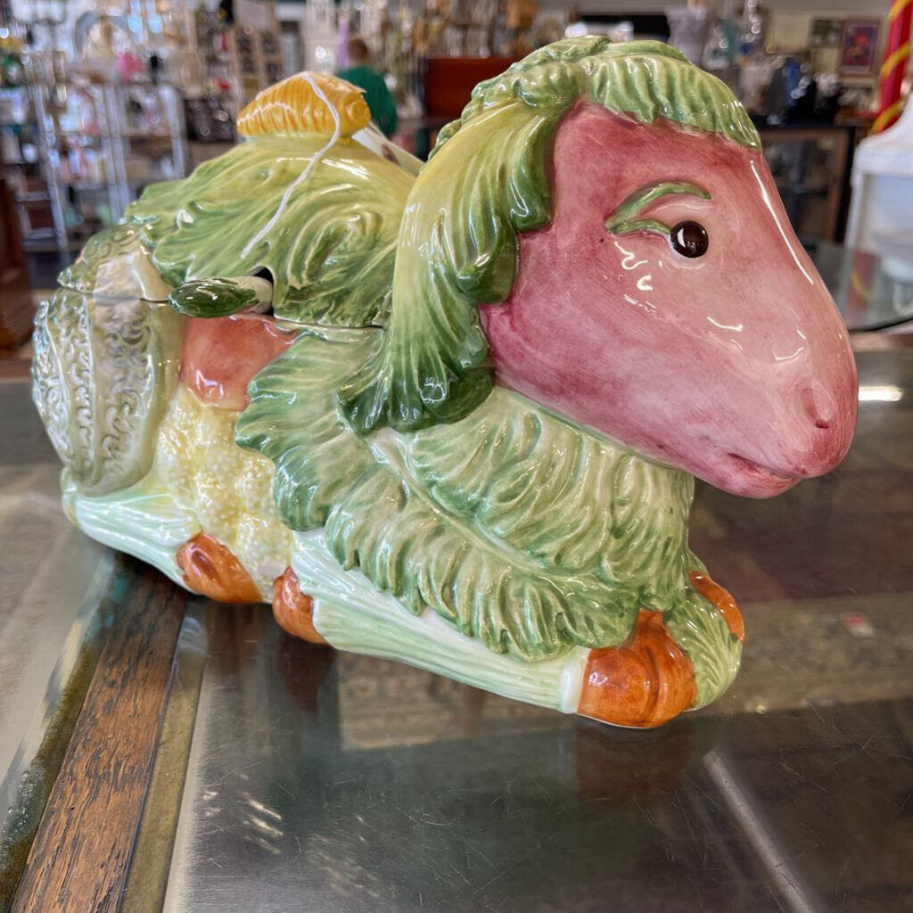 Majolica Italy Vegetable Lamb Tureen AS IS