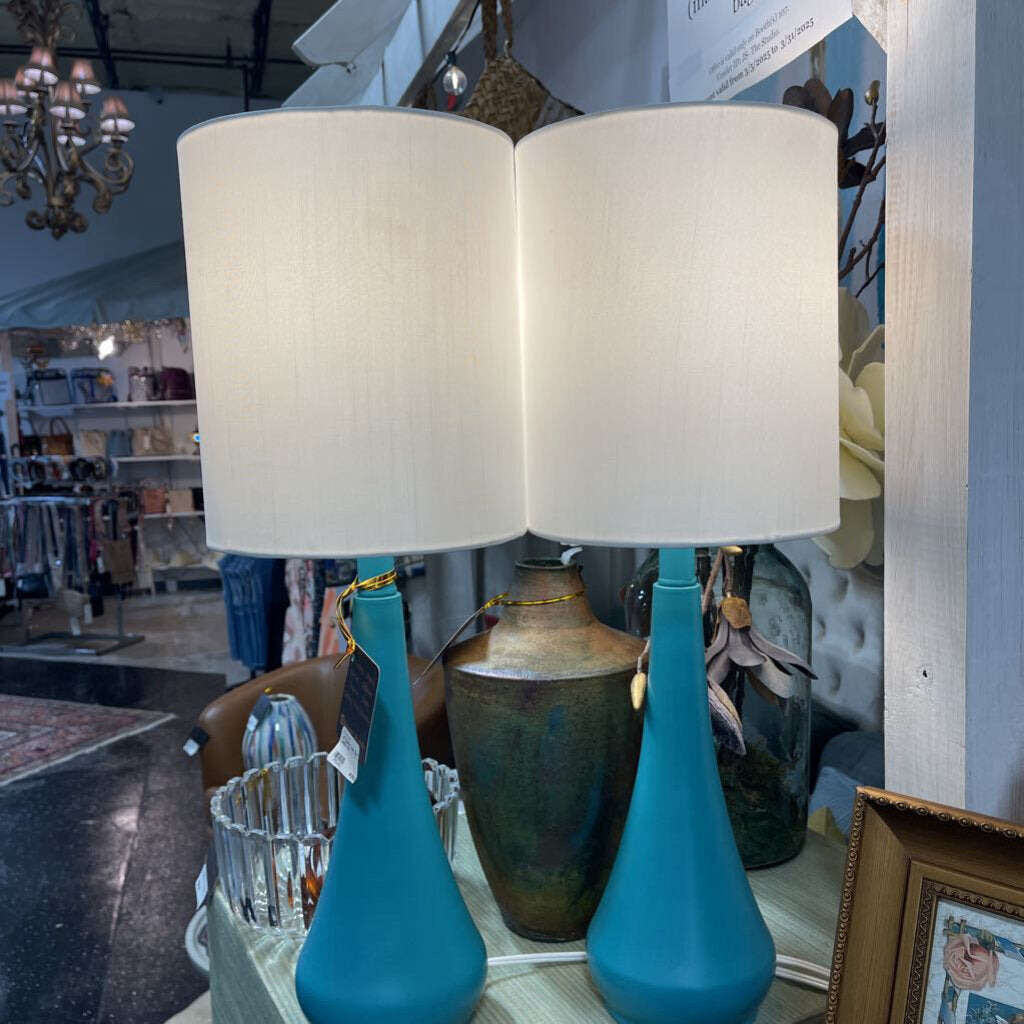24" Modern Capri Blue Lamp - Pair