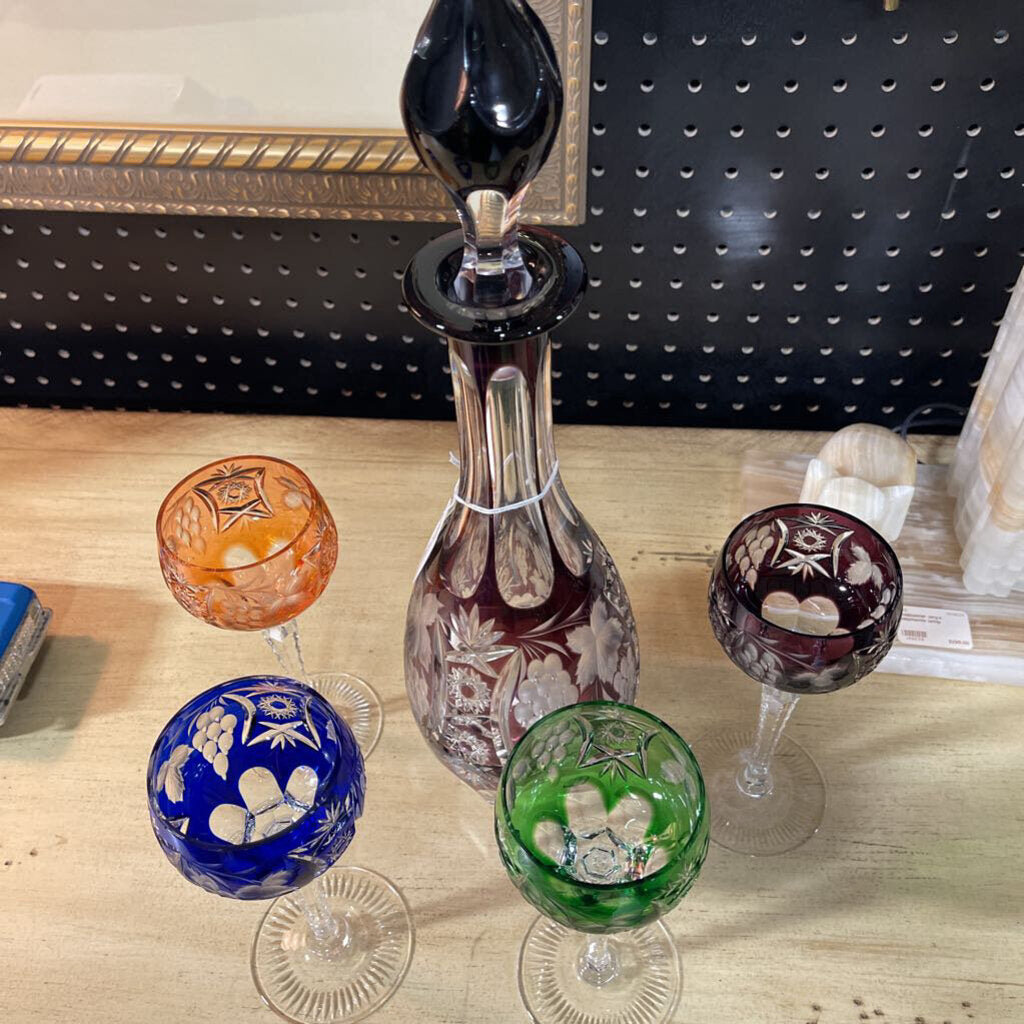 L50-96 Nachtmann Bleikristall Crystal Decanter & 4 tall wine glasses