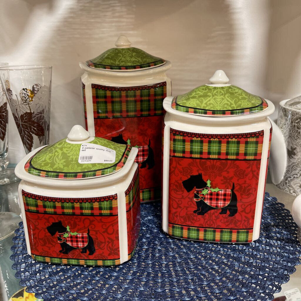 #214 set of 3 christmas canisters scotty dog