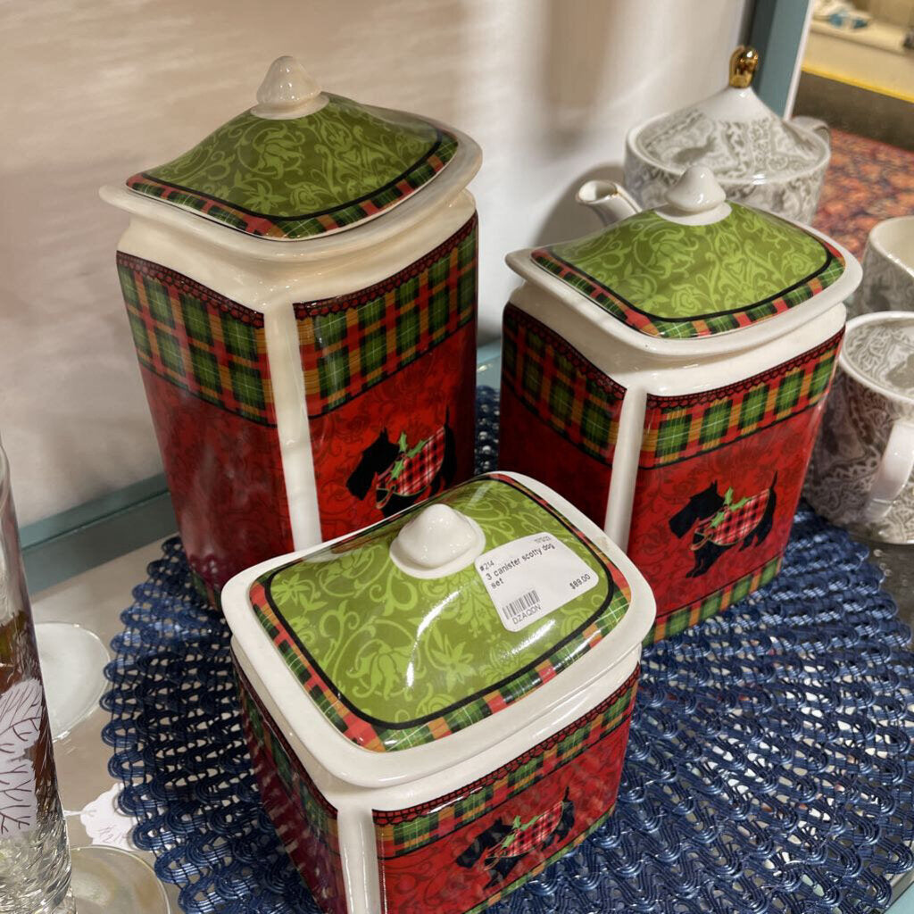 #214 set of 3 christmas canisters scotty dog