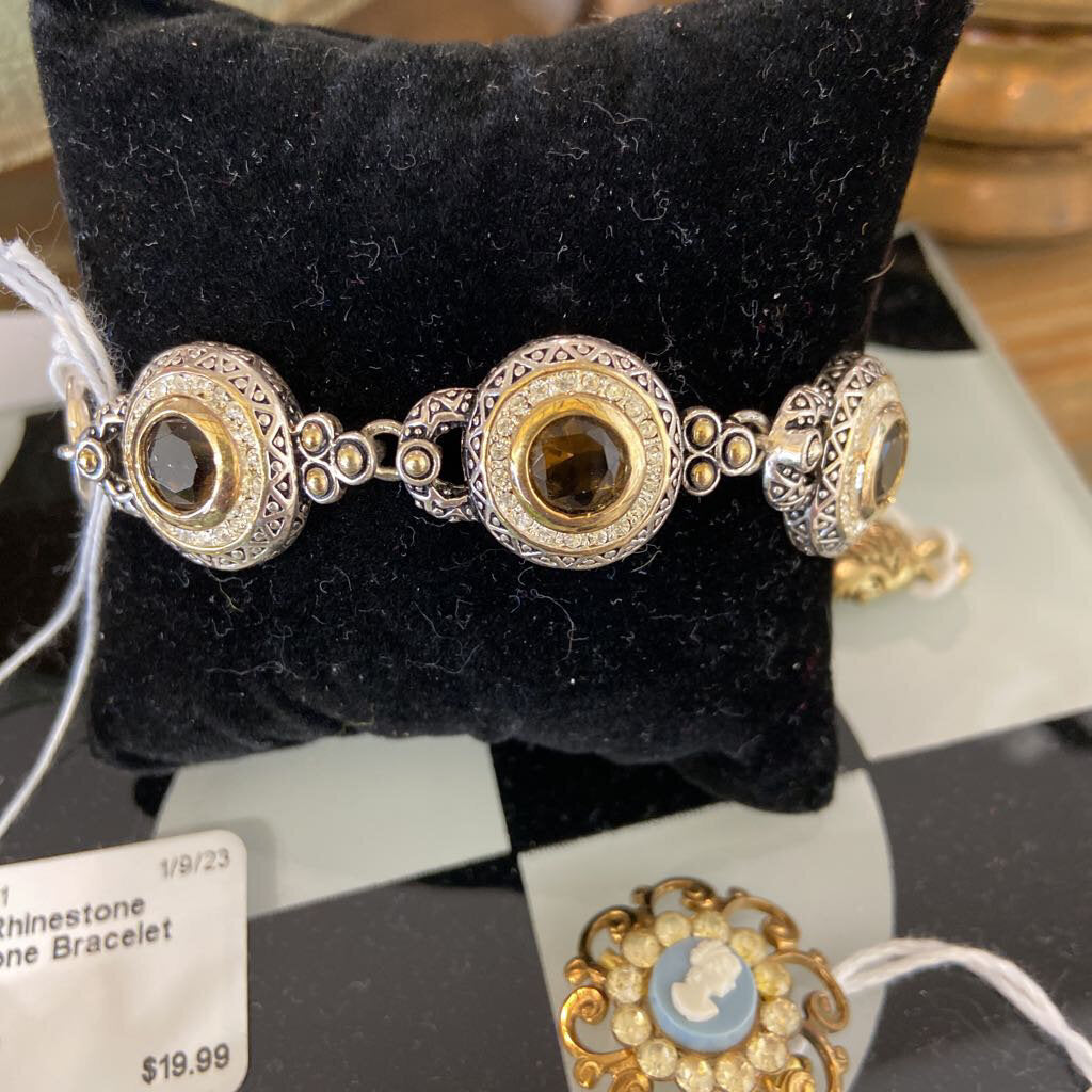 Amber Rhinestone Silver Tone Bracelet