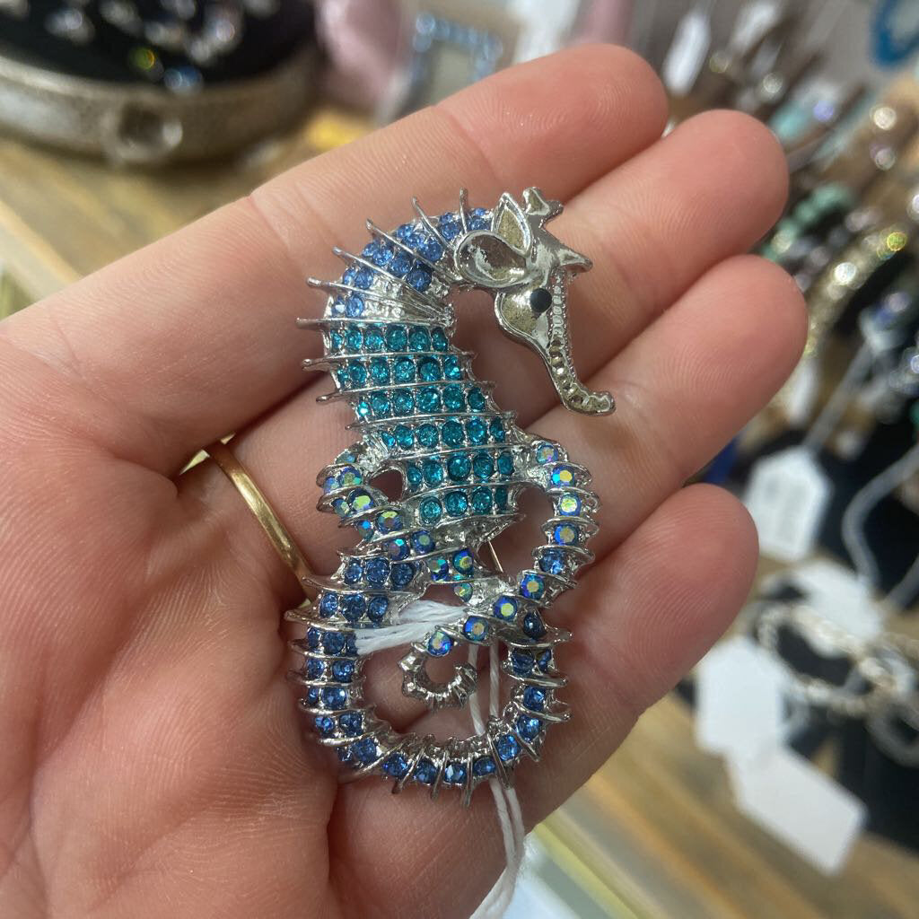 Rhinestone Seahorse Brooch