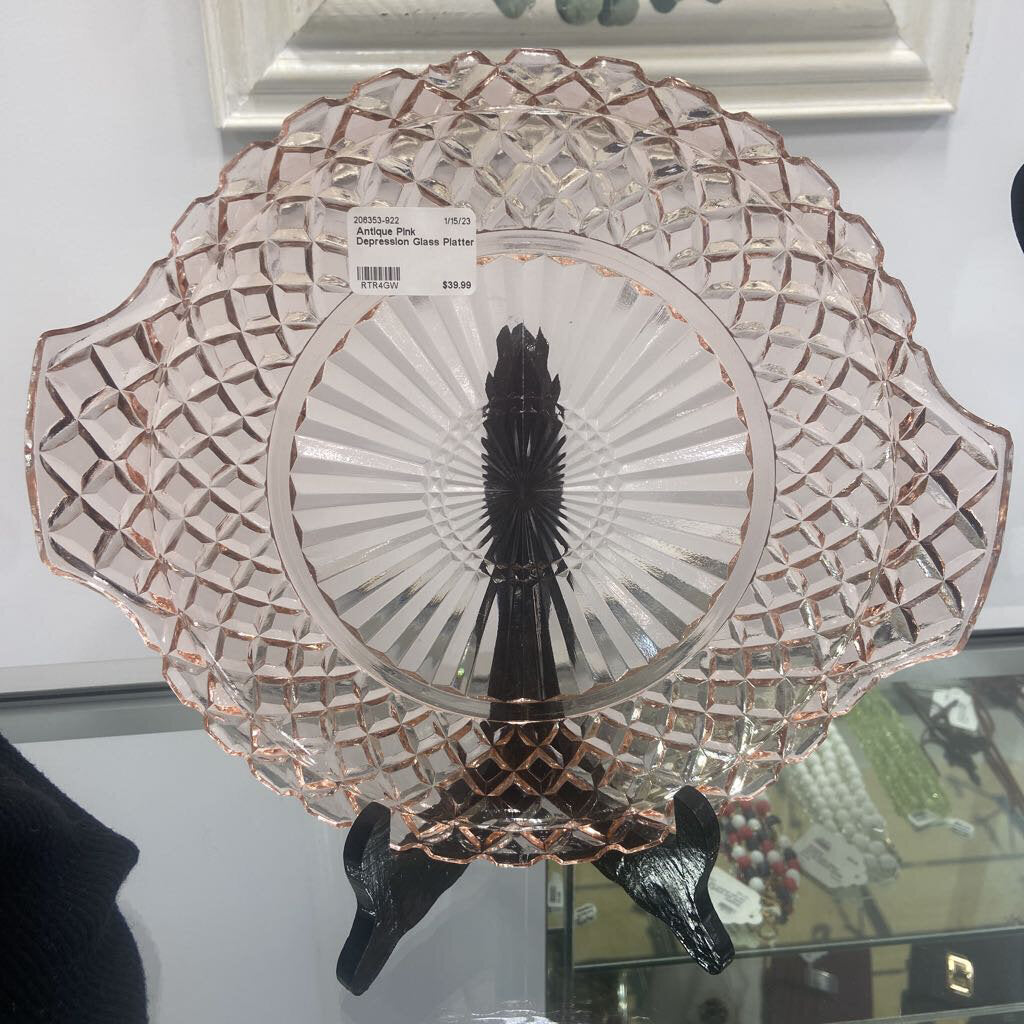 Antique Pink Depression Glass Platter