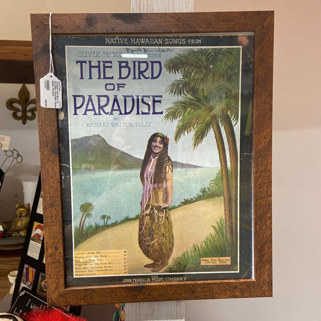 Antique 1912 Bird of Paradise Hawaiian Sheet Music Framed