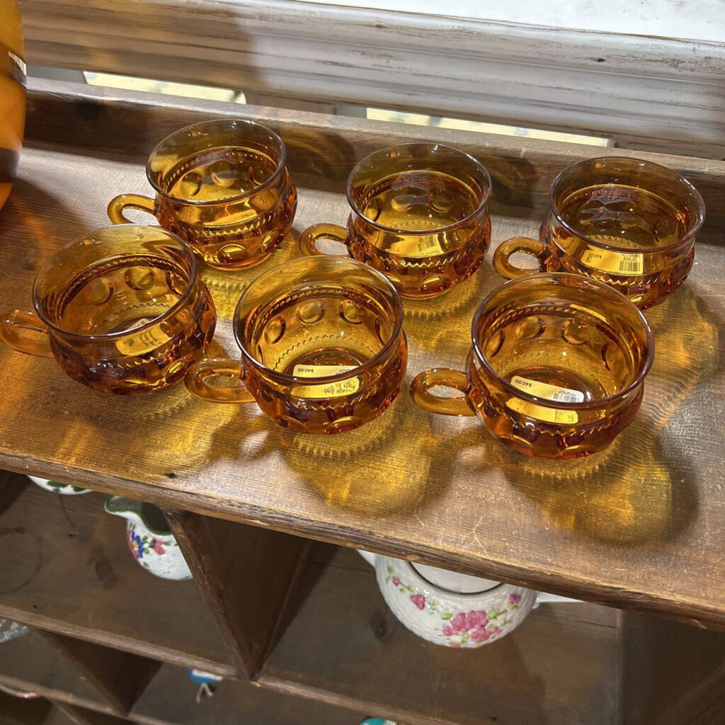 Vintage Amber glass Plate & cup (set of 6) 12total pieces