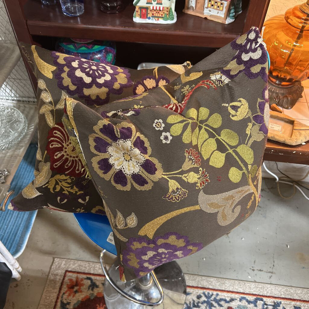 Pair of purple floral throw pillows