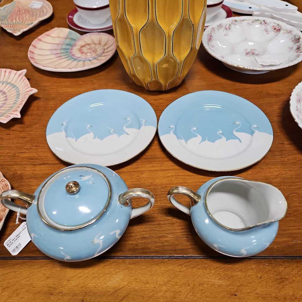 #214 5pc Nippon blue white cranes