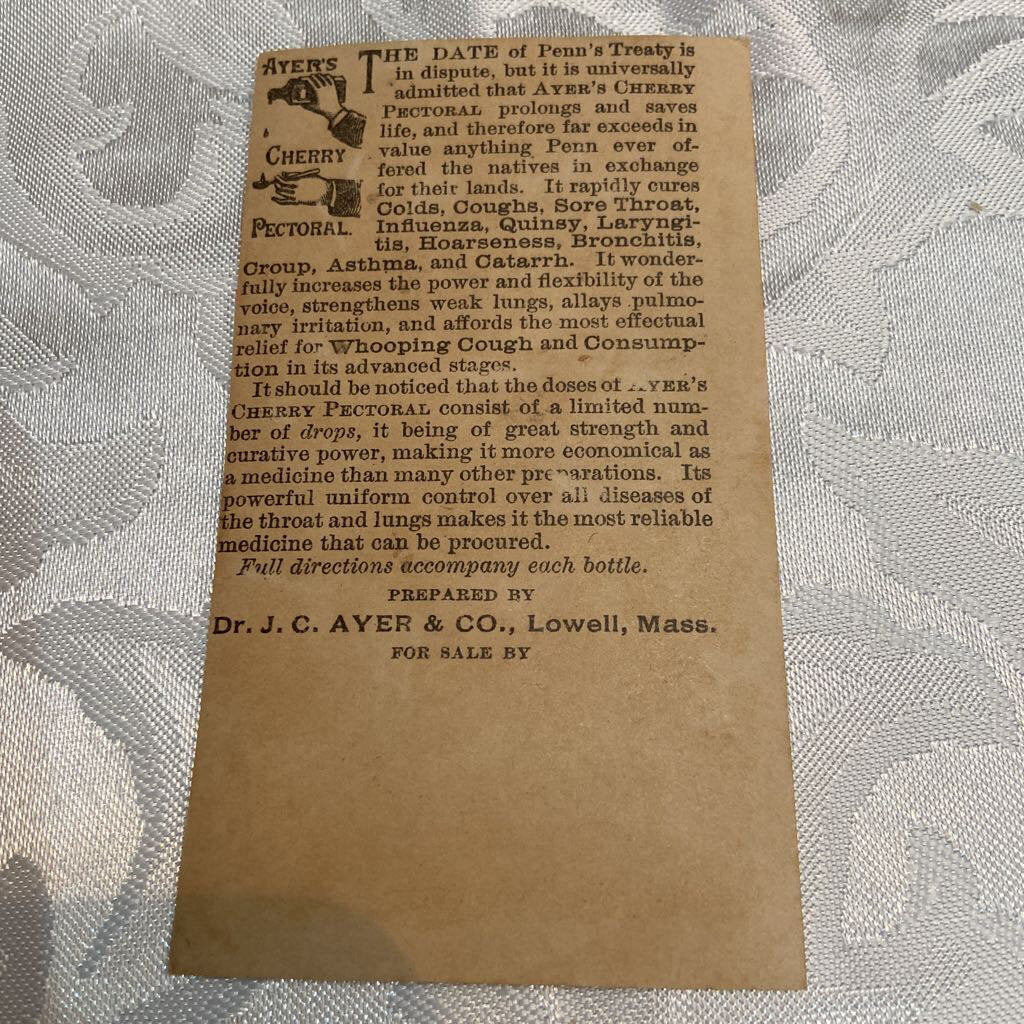 Antique Victorian Trade Card Quack Medicine Ayer's Cherry Pectoral (Excellent Condition)