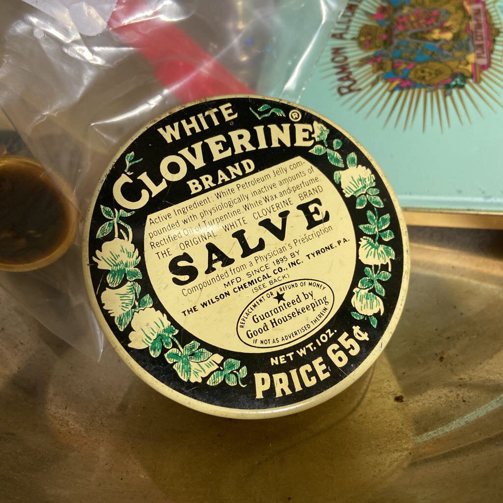 Vintage White Cloverine Salve Tin