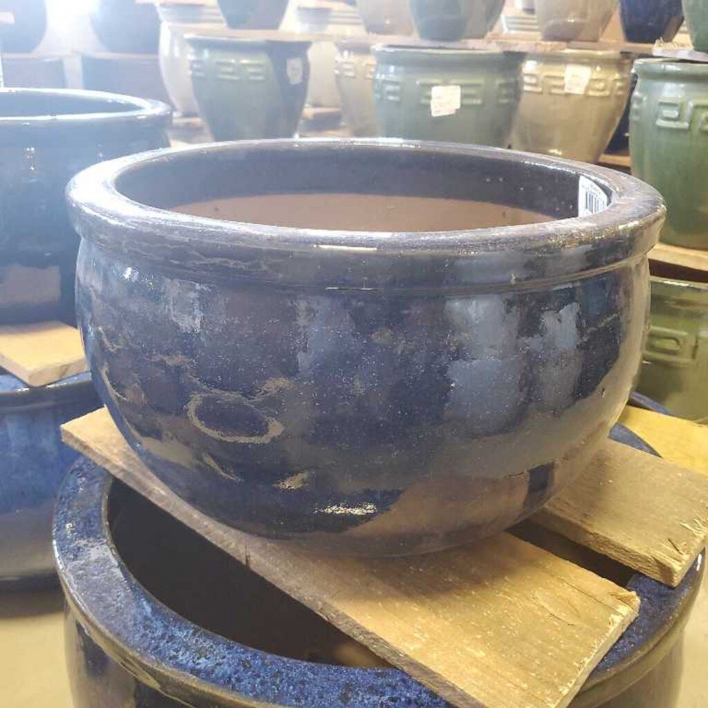 16 in. Glazed Bell Pot - Blue