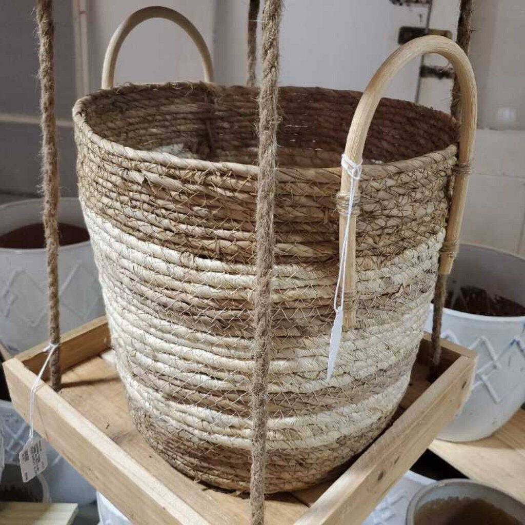 SMALL-TWO TONED NATURAL ROUND BASKET