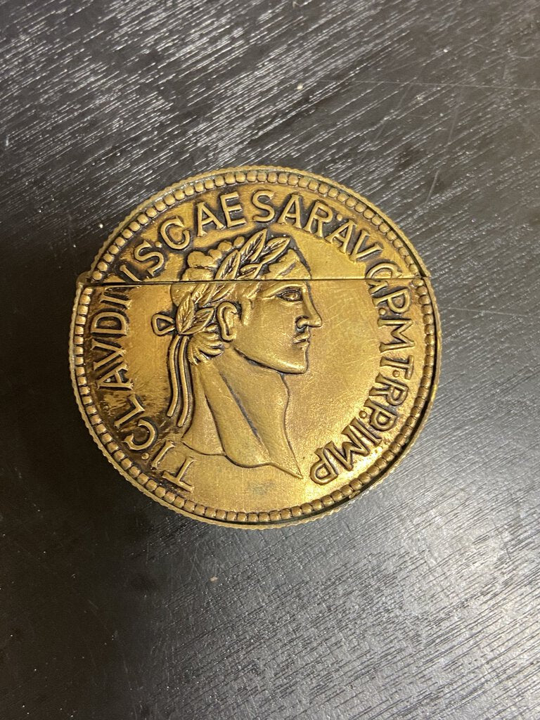Vintage Lighter Gold Tone Roman Coin Quo Vadis (not tested)