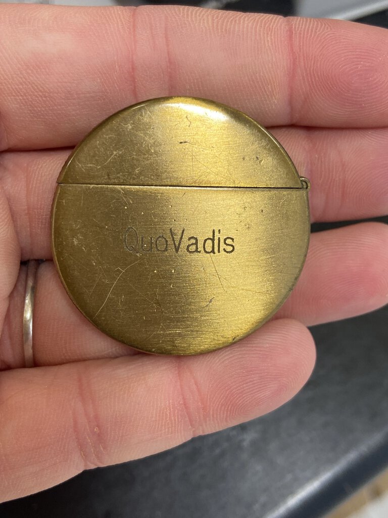 Vintage Lighter Gold Tone Roman Coin Quo Vadis (not tested)