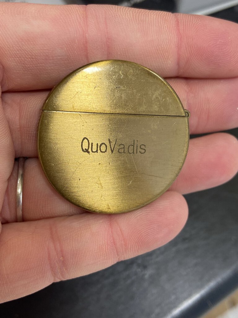 Vintage Lighter Gold Tone Roman Coin Quo Vadis (not tested)