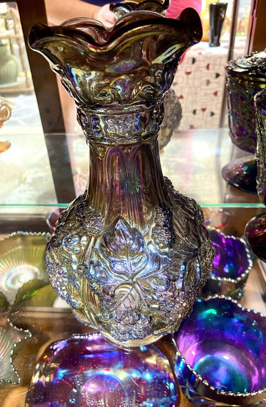 Vintage Carnival Glass Vase Leaf, Imperial