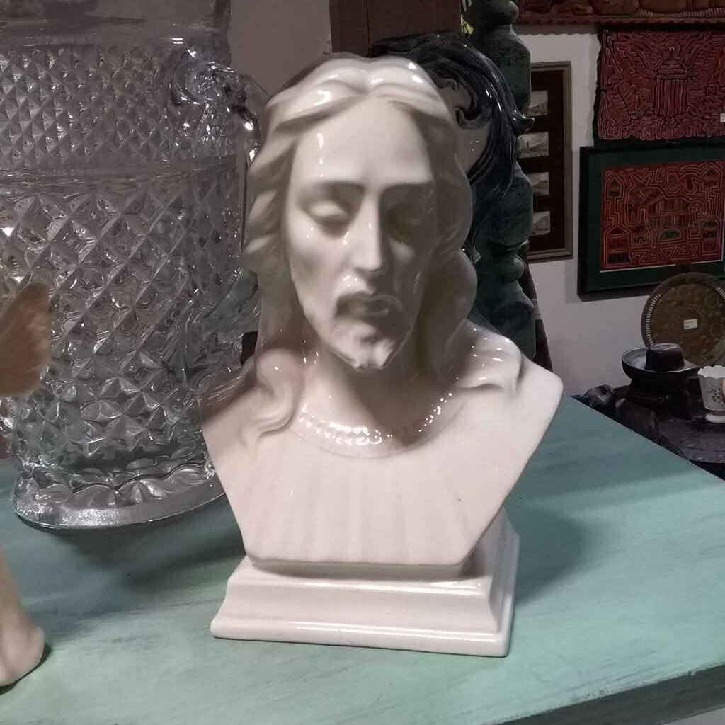 Vintage White Ceramic Jesus Bust