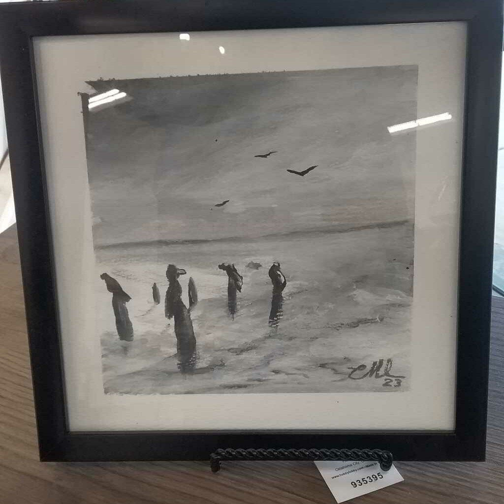 "pelicans in Gulfport" Watercolor 8X8 Framed