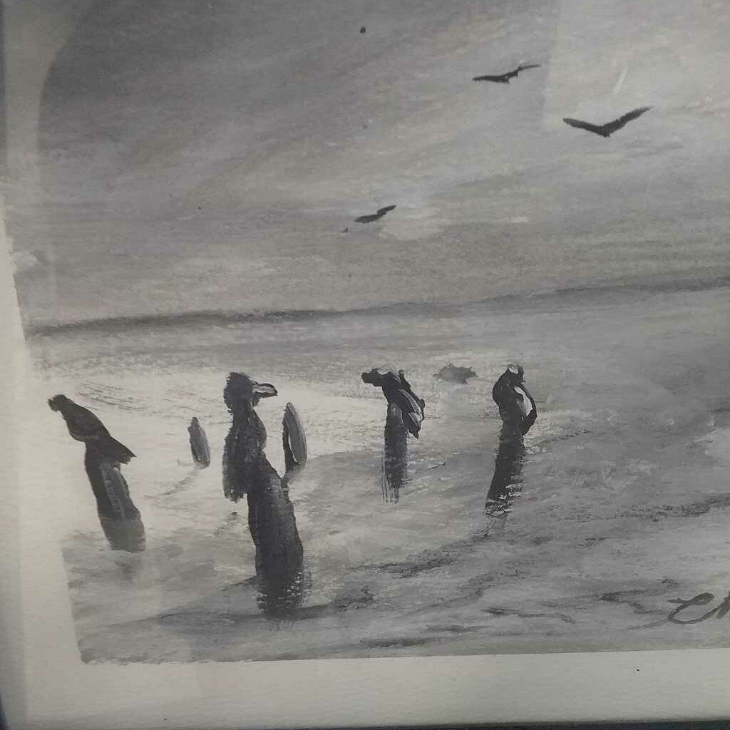 "pelicans in Gulfport" Watercolor 8X8 Framed