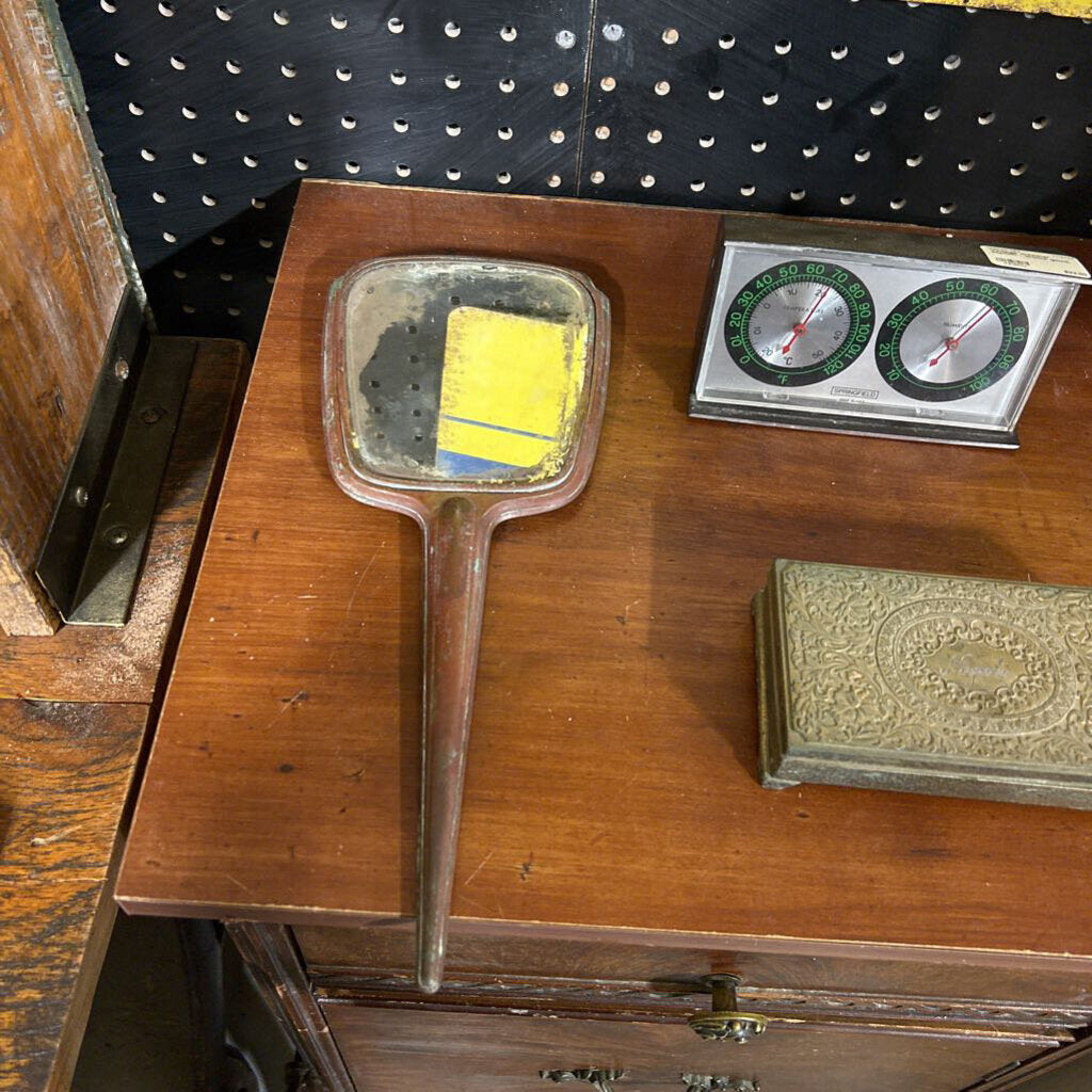 Lovely patina vintage brass hand mirror