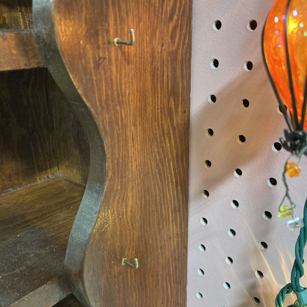 Oak Wall Mounted Shelf with Key Hooks