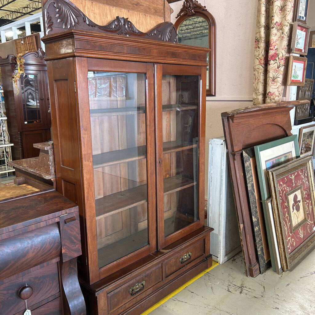 Bookcase, glass doors walnut Vic