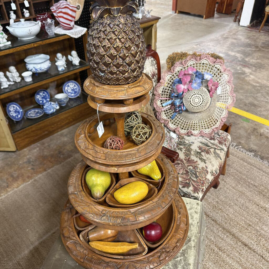 Monkey Pod 4 Tier Lazy Susan with wood fruit
